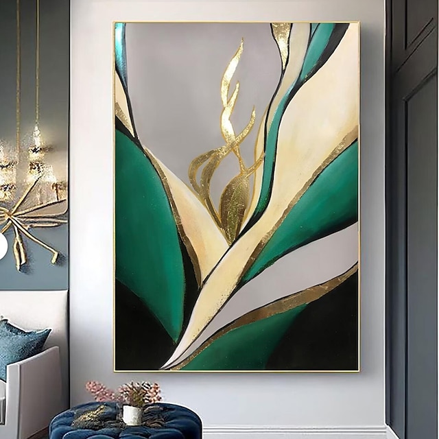  Modernes abstraktes Gemälde, original handgemaltes Gemälde in Grün und Gold, minimalistisches abstraktes Gemälde, große Wand-Leinwand, Gemälde für Zuhause, Schlafzimmer, Dekor, ohne Rahmen