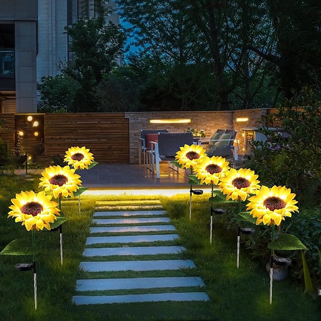  luzes solares de girassol à prova d'água para jardim 10 led starburst luzes oscilantes luzes solares ao ar livre decoração de jardim para varandajardimcaminhogramadoquintal