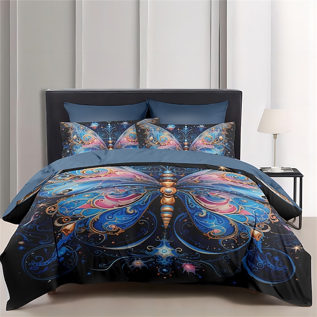  Juego de funda nórdica con patrón de mariposa fluorescente de imitación de colores, juego de edredón, juego de cama de algodón de lujo suave de 3 piezas, regalo de decoración para el hogar, funda