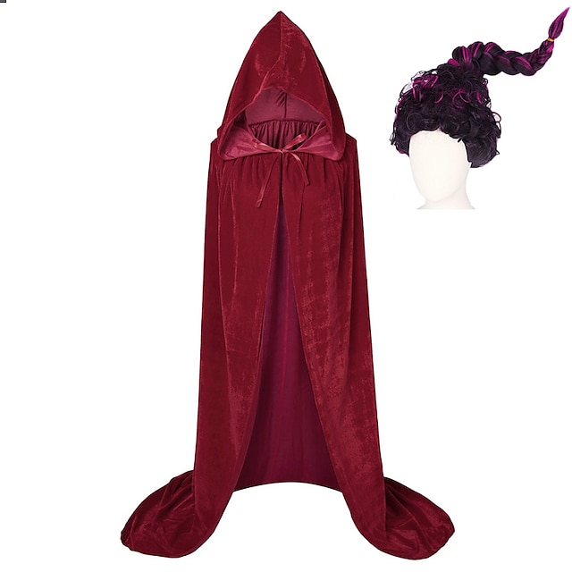 hocus pocus sorcière mary sarah cape mascarade homme femme garçon film cosplay cosplay costume fête rouge cape mascarade polyester avec perruque