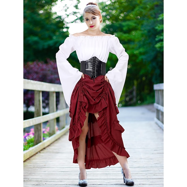 Women S Medieval Renaissance Outfits 3 Pcs Pirate Viking Peasant Top Corset Belt Steampunk Skirt