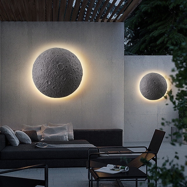  Modern Minimalist Moon LED Porch Lights White Round Wall Mounted Exterior Wall Lantern Anti-Rust Outside Sconces for Porch Patio Garage 110-240V