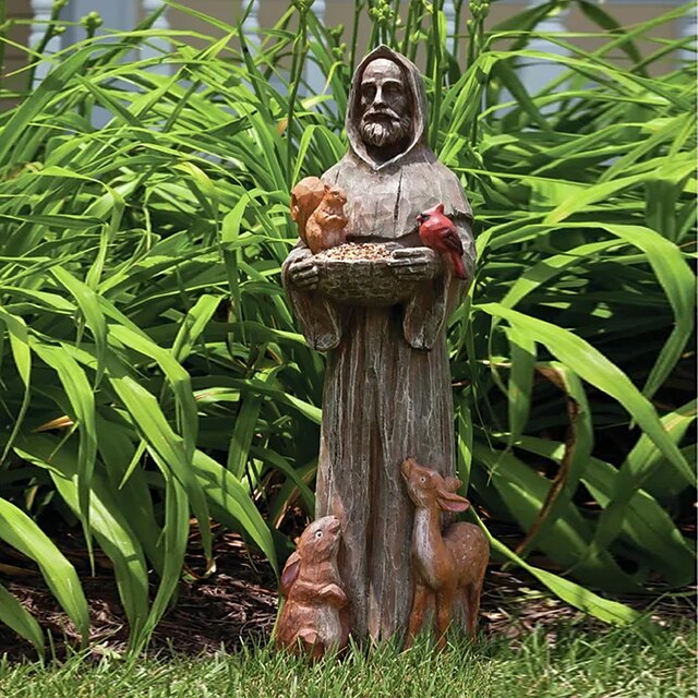 St Francis Statue Bird Table - Bird Water Bowl, Resin Bird Table Stand ...