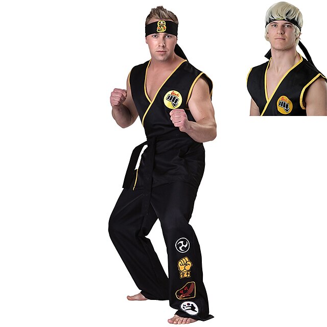  Cobra Kai Karate Kid Outfits Masquerade Men‘s Women‘s Boys Movie Cosplay Sports Cosplay Black Top Pants Waist Belt Carnival Children‘s Day Masquerade Girls‘ World Book Day Costumes With Wig