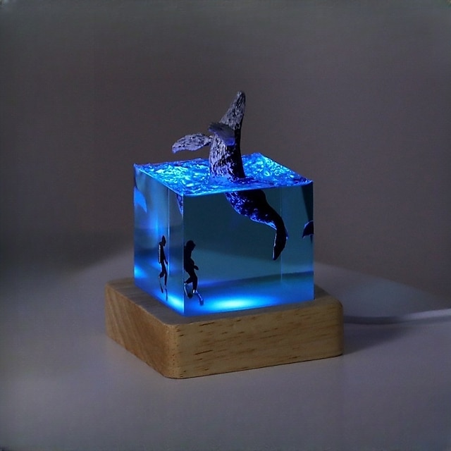  balena in resina marina megattera cubo da 5 cm/2 pollici ornamento mini luce notturna luminosa regalo di compleanno di Natale