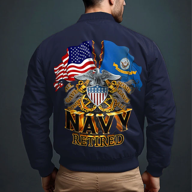 Men's National Flag Bomber Jacket Coat Outdoor Sports Vintage Casual Vacation Daily Wear Going out Printing Denim Fall & Winter Standing Collar Long Sleeve Black Red Army Green 11