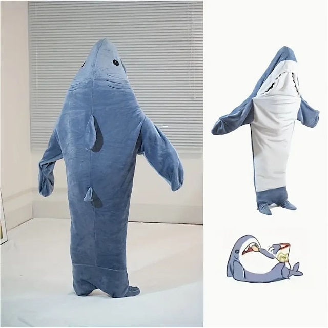  Wearable Shark Blanket Shark Tail Blanket Crystal Double Layer Flannel Blanket Mermaid Sleeping Bag