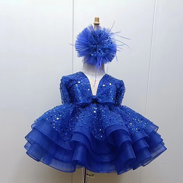  Enfants Fille Robe de demoiselle d'honneur Robe de fête Paillette manche longue Utilisation Mariage Anniversaire Adorable Princesse Coton Au dessus du genou robe soirée Robe Trapèze Robe de
