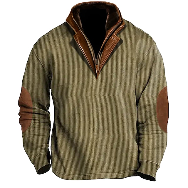  Homens Moletom Veludo Cotelê Azul Marinho Marron Verde Tropa Bege Café Quarter Zip Bloco de cor Patchwork Rua Férias Para Noite Veludo Moda Designer Básico Primavera & Outono Roupa Moletons Moletons