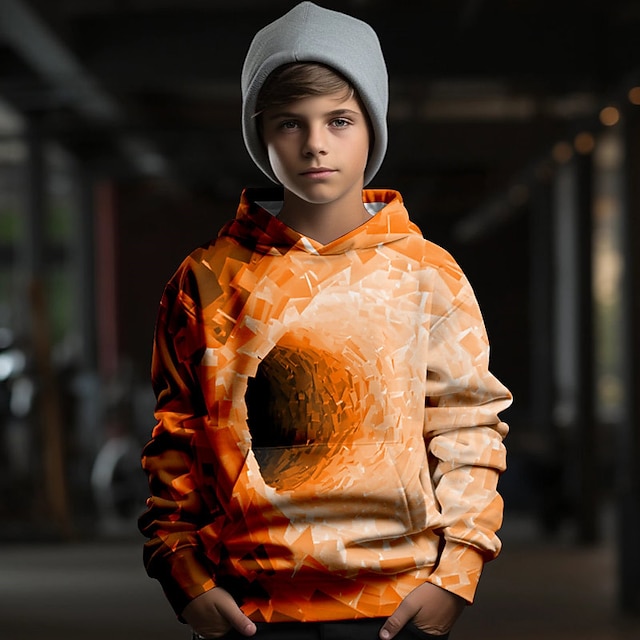 Kids Boys Halloween Hoodie Long Sleeve 3D Print Skull Pocket Gray Children Tops