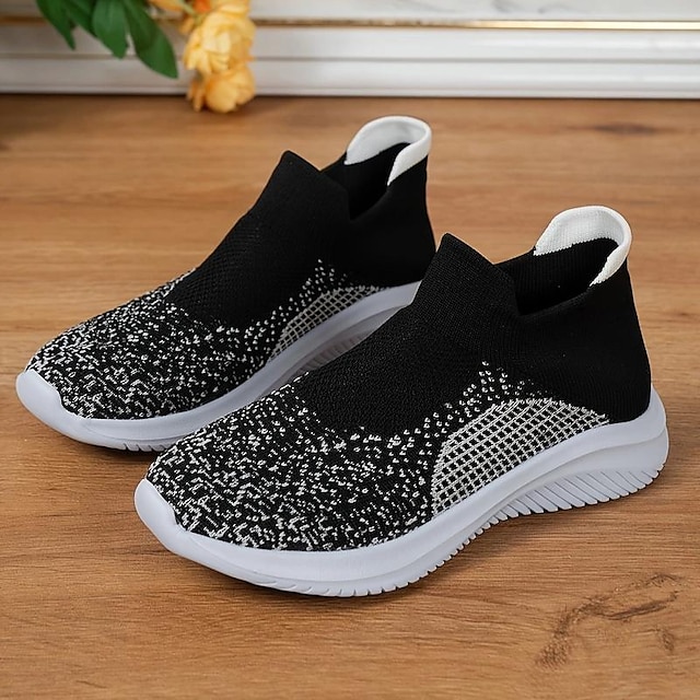  Women's Sneakers Slip-Ons Plus Size Party Color Block Summer Winter Flat Heel Round Toe Casual Comfort Walking Tissage Volant Loafer Light Yellow Black Orange