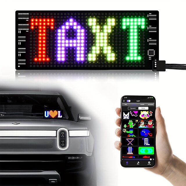  شاشة LED صغيرة مرنة للسيارة، شاشة تعبير LED، علامات ضوئية لعرض الرسائل المرنة لعيد الميلاد في السيارة