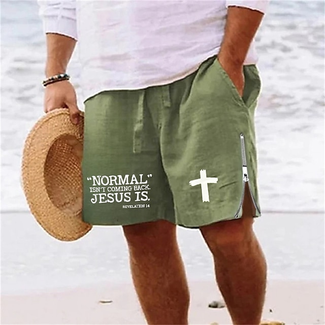  Homens Calção Shorts de verão Shorts de praia Zíper Com Cordão Cintura elástica Letra Cruz Conforto Respirável Curto Diário Feriado Para Noite Misto de Algodão Havaiana Casual Verde Tropa Azul Real