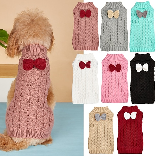  maglione per cani autunno e inverno nuovo design con risvolto tessuto solido intrecciato con pasta fritta maglione con fiocco