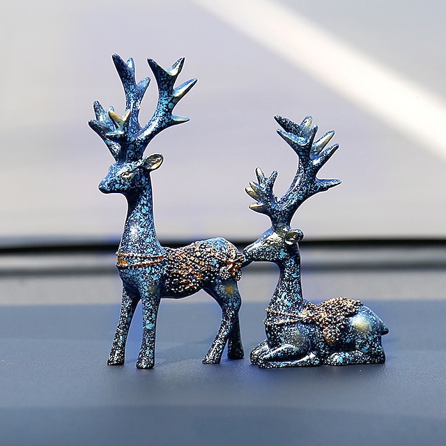  2 figuras de adorno de ciervo, decoración creativa de ciervo, accesorio de reno para interior de coche, adornos de felpa para pareja, estatua central de escritorio, estatuas de escultura en forma, artesanía, regalo de Navidad