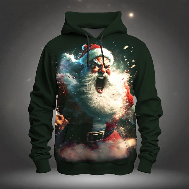  christmas menns julenissen 3d hettegensere grafisk julenissen mote 3d print sport utendørs ferie hettegensere svart mørkegrønne lange ermer hette print front pocket spring &  høst designer skjorte