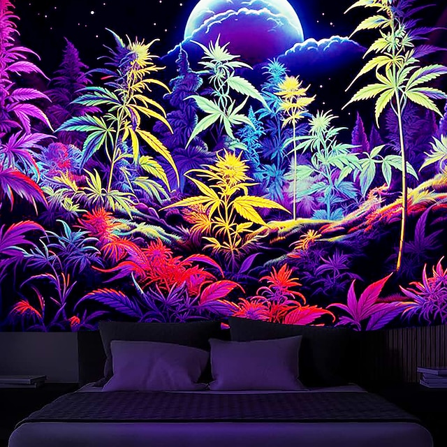  Folha de fantasia fluorescente tapeçaria de parede ativa tapeçaria reativa uv preta decoração de arte cobertor cortina pendurada em casa quarto decoração de sala de estar