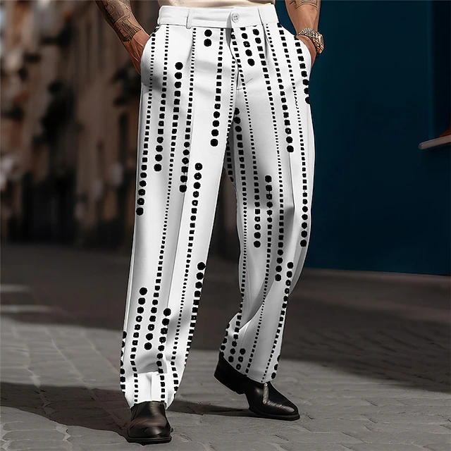Geometry Vintage Men's 3D Print Pants Trousers Outdoor Street Wear to work Polyester Black White Navy Blue S M L High Elasticity Pants 5
