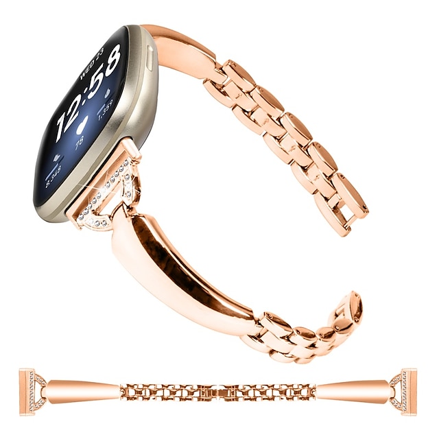  Slimme horlogeband Compatibel met: Fitbit Versa 4, Sense 2, Versa 3, Sense Legering Smartwatch Band Dames Schitteren Kristal sieraden armband Vervanging Polsbandje