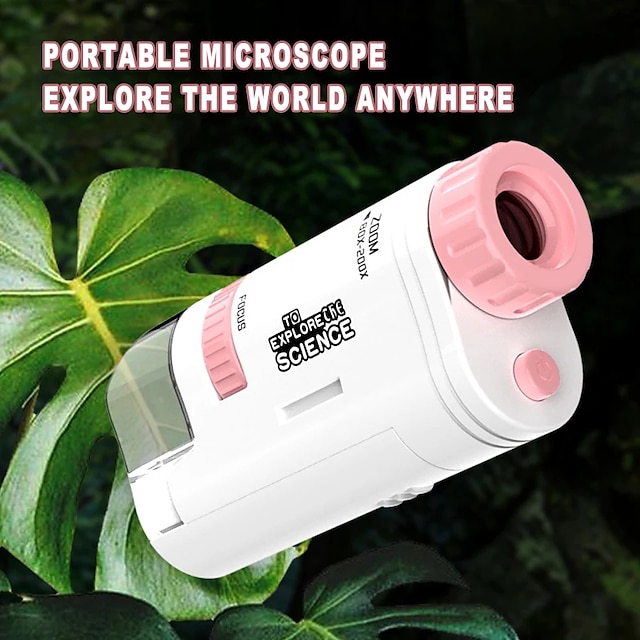  Kit de microscopio científico para niños 80-200x mini microscopio de mano de bolsillo con luz led microscopio educativo juguete para niños al aire libre