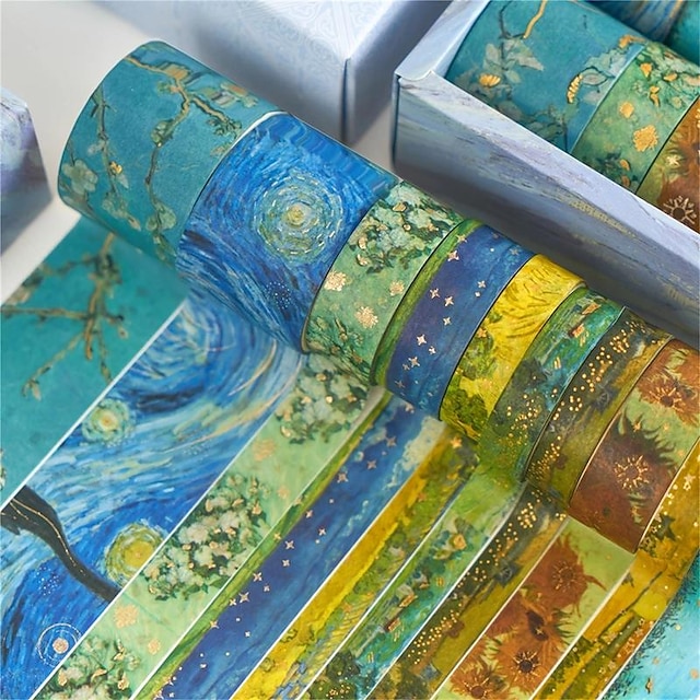  10 kpl van gogh washi teippisetti, koristeliima itse askarteluun, lahjapaketointi, scrapbooking-tarvikkeet, bullet journalit, suunnittelijat, juhlakoristeet