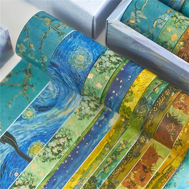  10 stk van gogh washi tapesæt, dekorativt klæbemiddel til gør-det-selv-håndværk, gaveindpakning, scrapbogsartikler, bullet journals, planlæggere, festdekorationer