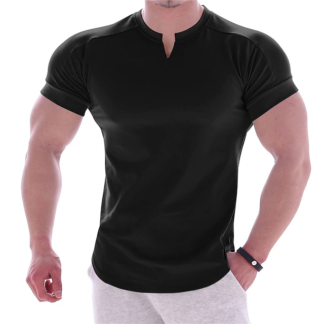Men's T shirt Tee Gym Shirt Compression Shirt Training Shirt Workout Shirts V Neck Short Sleeve Training Street Fitness Casual Daily Gym Quick dry High Stretch Sweat wicking Soft Plain Black White 8