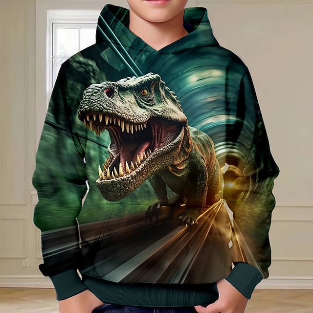  Boys 3D Dinosaur Hoodie Pullover Long Sleeve 3D Print Fall Winter Fashion Streetwear Cool Polyester Kids 3-12 Years Outdoor Casual Daily Regular Fit