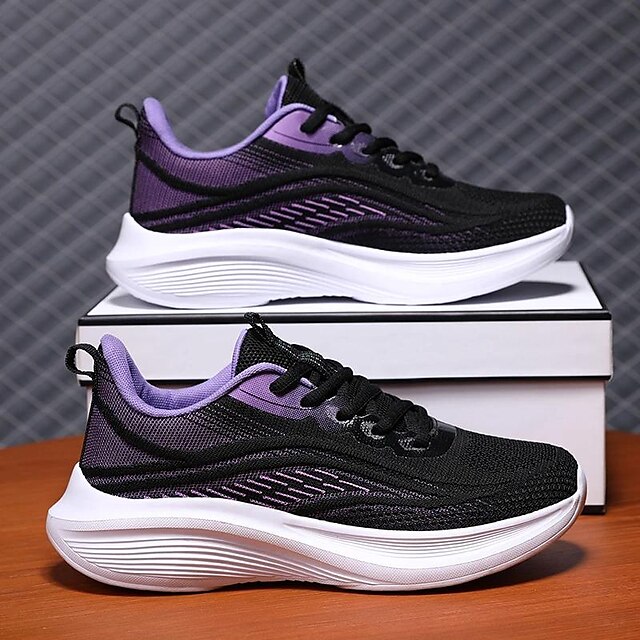  Men's Women's Sneakers Plus Size Outdoor Daily Color Block Summer Flat Heel Round Toe Fashion Sporty Casual Walking Tissage Volant Lace-up Black Pink Purple