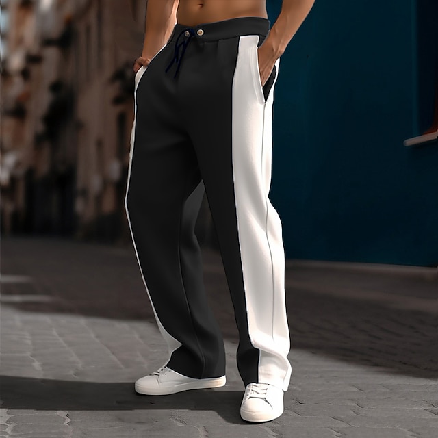  Herren Jogginghose Trainingshose Jogginghose Jogger Hose Hosen Jogginghose mit geradem Bein Faltenhose Patchwork Kordelzug Elastische Taille Farbblock Komfort Atmungsaktiv Casual Täglich Festtage