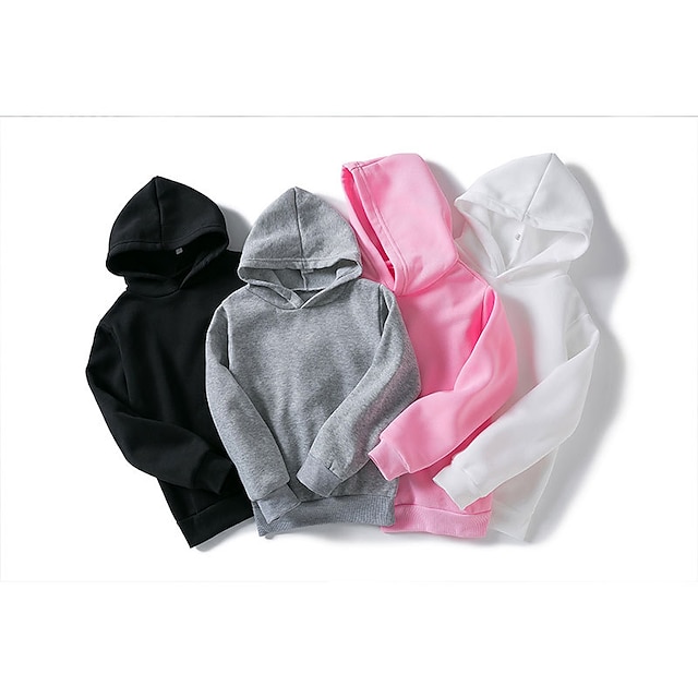  Kids Unisex Hoodie Solid Color Long Sleeve Spring Fall Winter Adorable Daily Polyester School Outdoor Casual