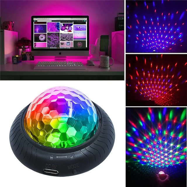 1pc DJ Disco Ball Stage Light Auto Strobe Party Lighting Mini Portable Voice Control Birthday Dance Club Bar Decorative Lamps 13
