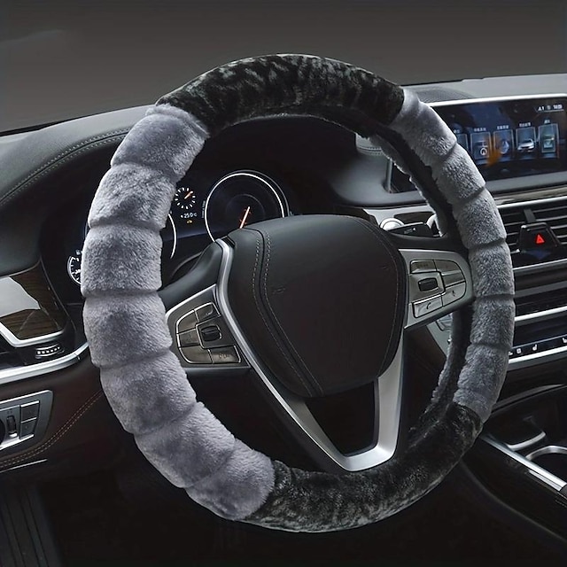  Winter Short Plush Steering Wheel Cover Winter Warm Car Interior Set Creative Stitching Multi-Color Pattern