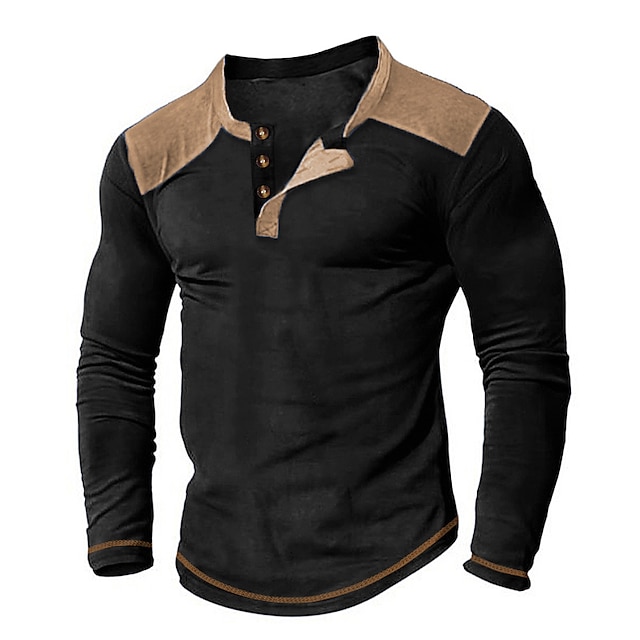 Herren T Shirt Henley Shirt T-Shirt Farbblock Henley Strasse Urlaub Langarm Bekleidung Modisch Designer Basic