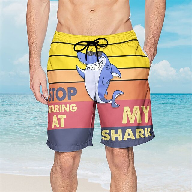 Men's Gradient Shark Swim Shorts Board Shorts Swimming Trunks Mid Waist Hawaiian Boho Casual Daily Holiday Drawstring with Mesh lining Elastic Waist Designer Clothing Apparel3