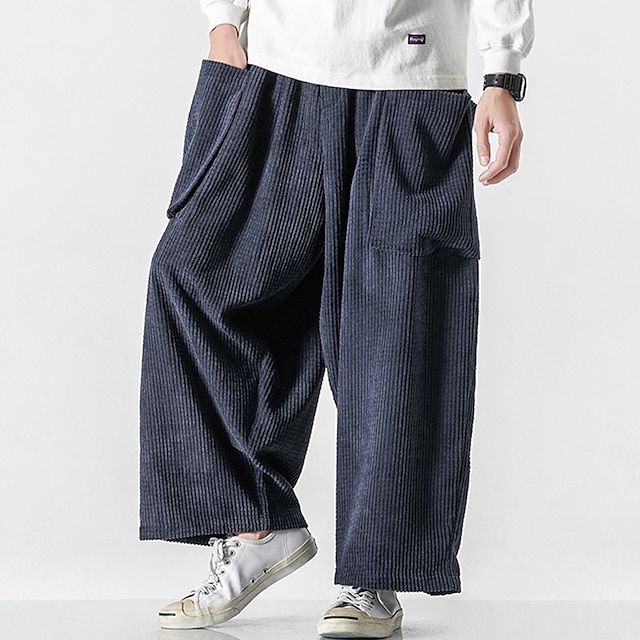 Men's Sweatpants Wide Leg Sweatpants Corduroy Pants Pocket Drawstring ...