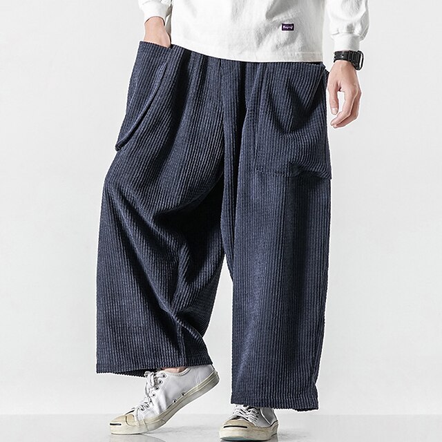 Men's Sweatpants Wide Leg Sweatpants Corduroy Pants Pocket Drawstring ...