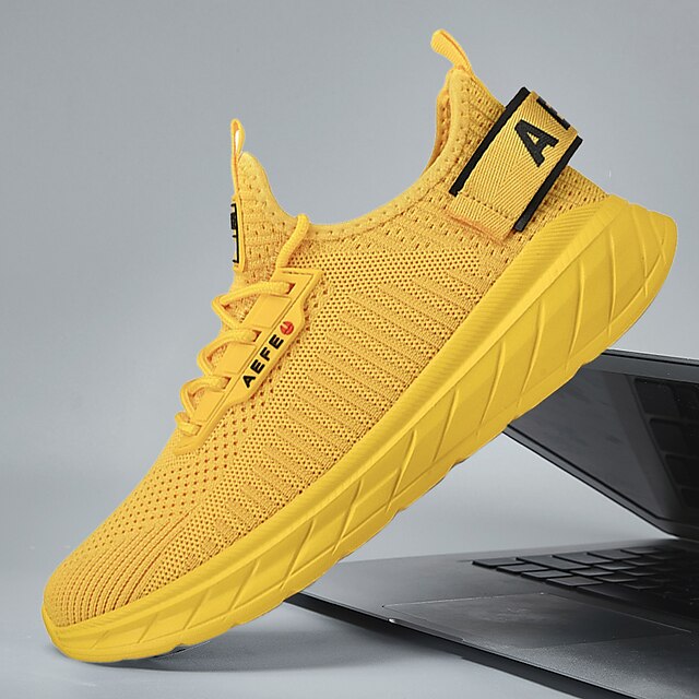  Men's Sneakers Flyknit Shoes Running Walking Sporty Casual Outdoor Daily Knit Tissage Volant Breathable Height Increasing Lace-up Black Yellow Blue Spring Fall