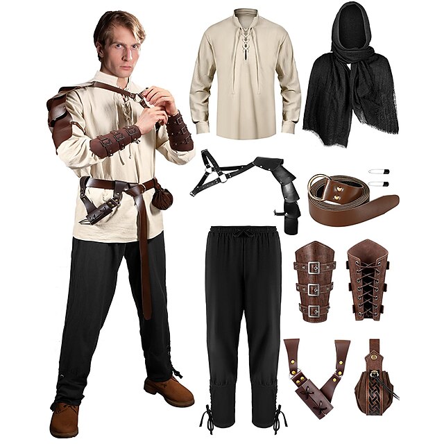 8 Pcs Men's Viking Costume Set Medieval Renaissance Shirt Pants with ...