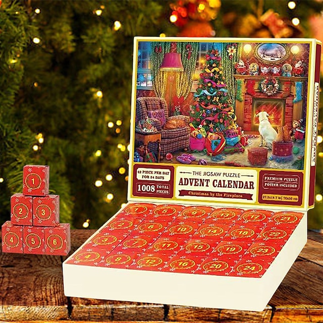  kirakós adventi naptár 2023-1008 darabos puzzle felnőtt gyerekeknek, 24 napos visszaszámláló naptár, Jézus születése, családi játék puzzle, karácsonyi ajándék ötlet tizenéveseknek
