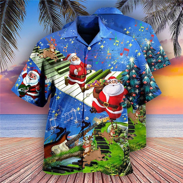 Santa Claus Casual Men's Shirt Outdoor Christmas Street Fall Turndown ...