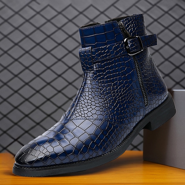  Men's Boots Retro Formal Shoes Dress Shoes Walking Business Casual Daily Leather Comfortable Booties / Ankle Boots Zipper Slip-on Buckle Black Blue Spring Fall