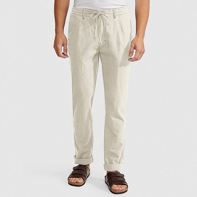 Pantalon Homme En Lin - Coupe Droite, Taille élastique, Idéal Pour L'été Et Les Vacances