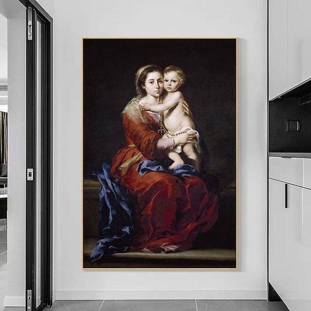  starožitný 19. století 'panna a dítě' velký originální obraz od bartoloma estebana murilla slavné muzeum panny a dítěte kvalitní ručně malovaná olejová reprodukce pro výzdobu stěn bez rámu