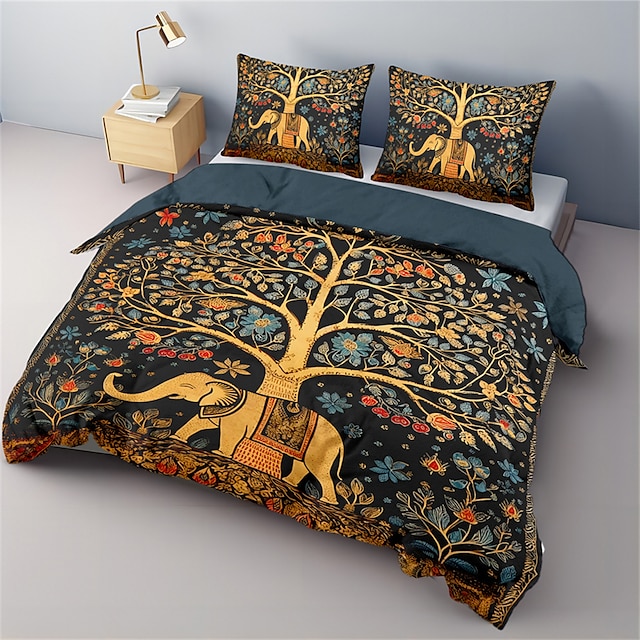  100% Cotton Duvet Cover Set  Medieval The Tree of Life Pattern Set Soft 3-Piece Luxury Bedding Set Home Decor Gift King Queen Duvet Cover