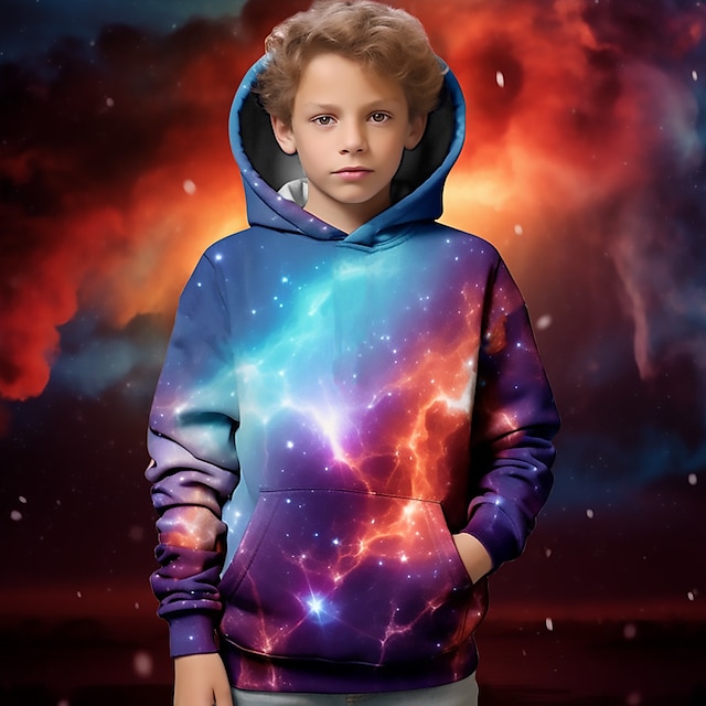  Chico 3D Galaxia Sudadera Manga Larga Impresión 3D Activo Básico Niños Escuela