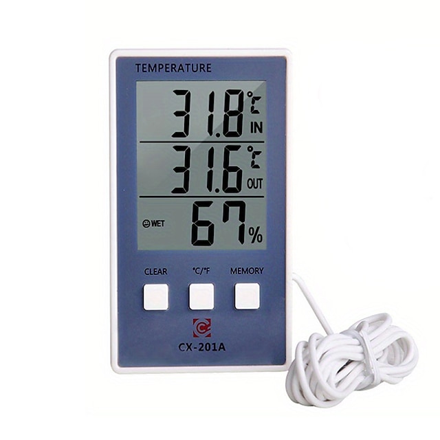  1-częściowy dokładny cyfrowy termometr i higrometr z wyświetlaczem LCD i czujnikiem sondy do pomiaru temperatury i wilgotności wewnątrz i na zewnątrz