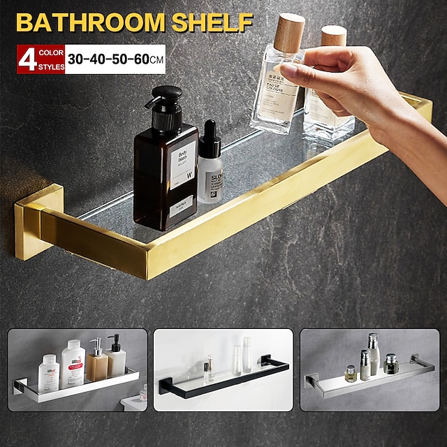  מקלחון מדף אמבטיה מקסים יצירתי עכשווי מודרני נירוסטה מחוסמת זכוכית מתכת 1 יחידה - צמוד לקיר חדר האמבטיה