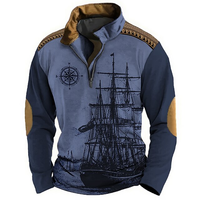 Sailboat And Compass Mens Graphic Hoodie Ship Prints Daily Classic ...