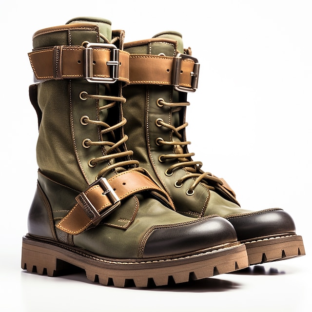  Men's Boots Biker boots Motorcycle Boots Retro Walking Casual Daily PU Comfortable Booties / Ankle Boots Loafer Army Green Spring Fall
